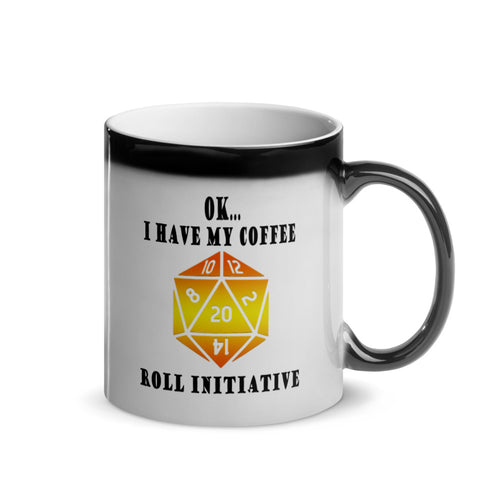 Yellow & Orange Roll Initiative Magic Mug, Funny Gamer Mug, D20 Cup, Gift For Gamer, Gaming Gift, Office Gift, RPG Coffee Cup, Role Playing